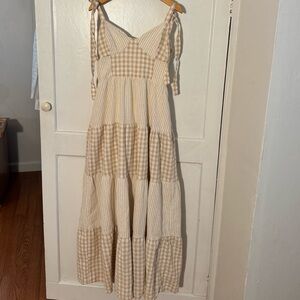 Lost + Wander Beige Checkered Maxi Dress